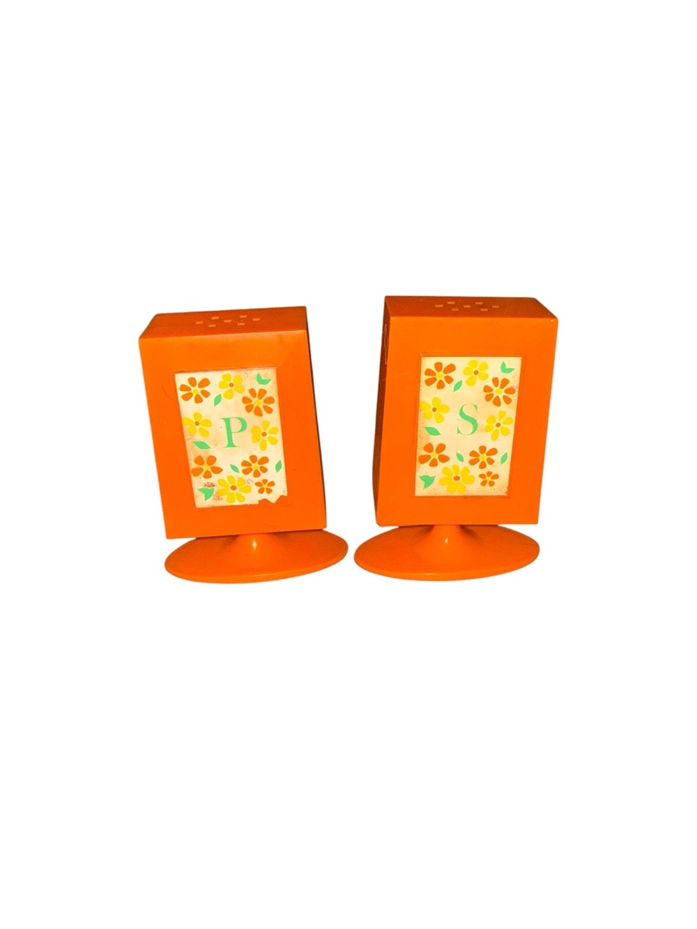 Vintage groovy plastic orange salt and pepper set